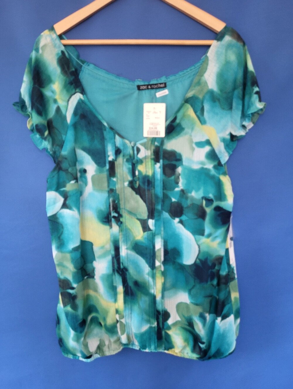 Zac & Rachel Blouse XL NWT Greens and Aqua Teal